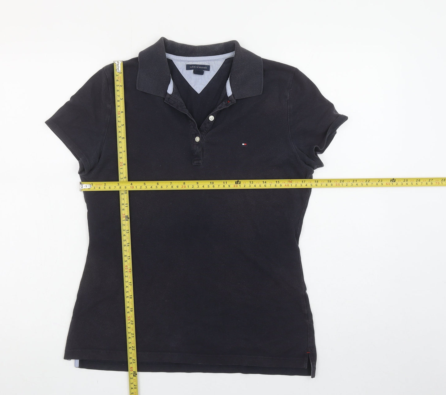 Tommy Hilfiger Women's Black Cotton Slim Fit Polo Shirt M