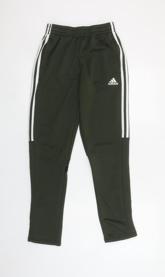 Adidas Boys Green Jogger Trousers 13-14 Years Elastic Waist Zip Pockets