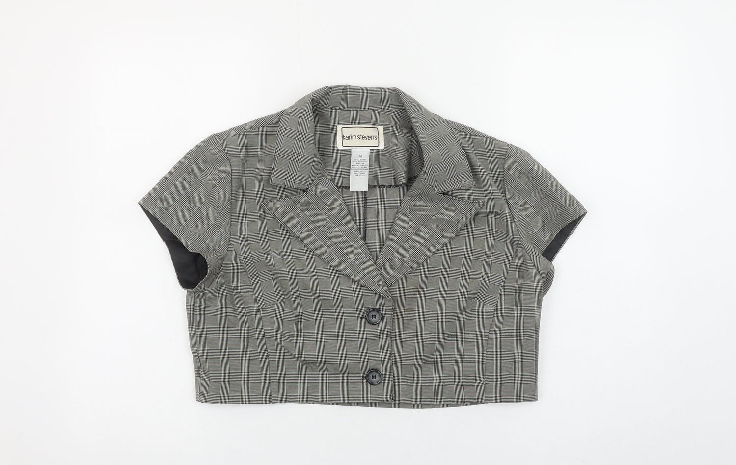 Karin Stevens Women's Grey Check Cropped Short Sleeve Suit Jacket Size 10