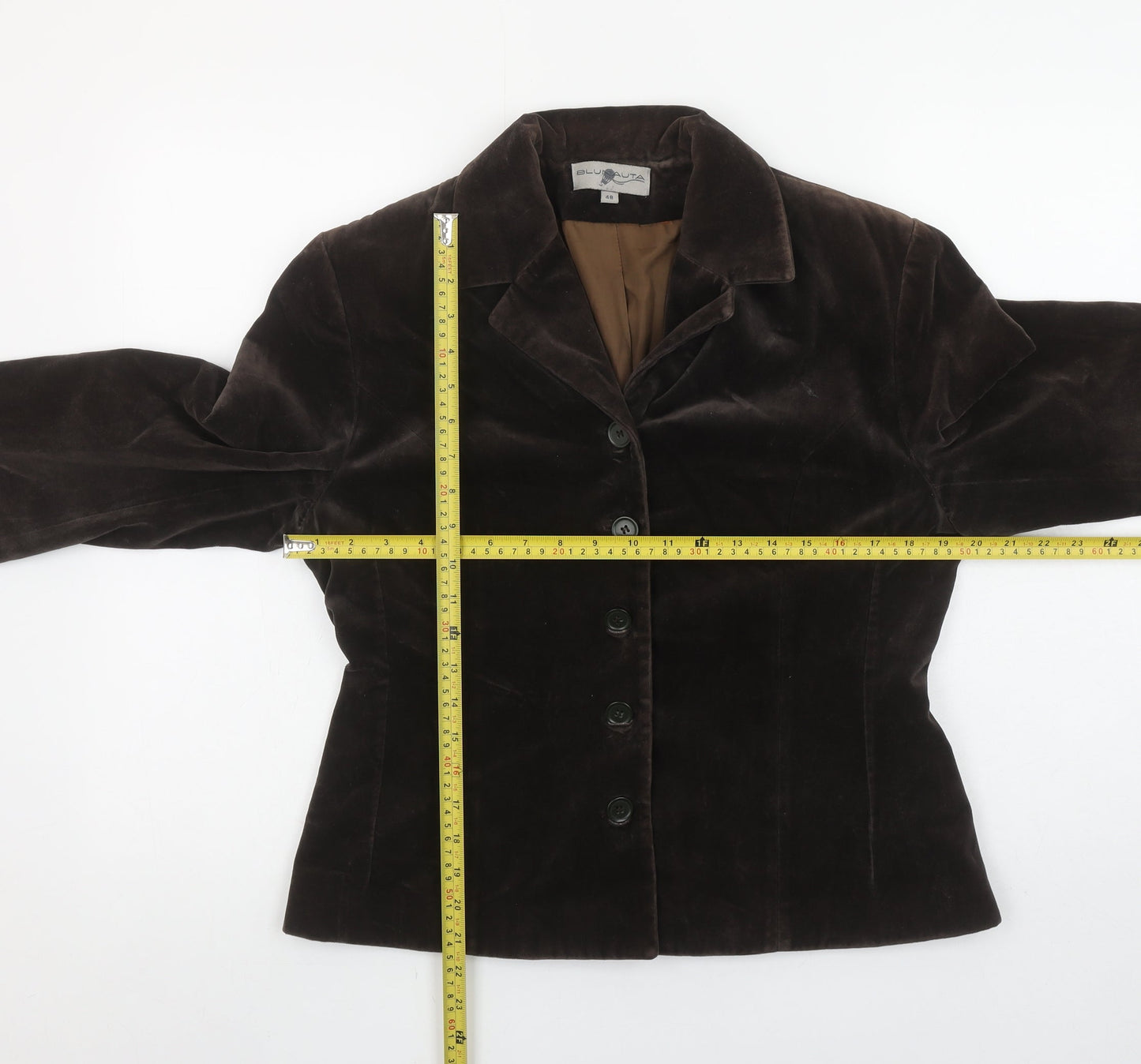Blunauta Women Brown Velvet Single-Breasted Blazer UK 20 Classic Fit