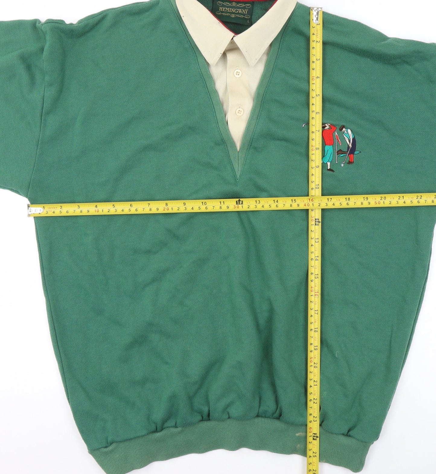 Hemingway Men’s Green Cotton Blend Golf Embroidered Collared Sweatshirt L