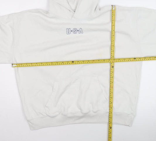 Hollister Women White USA Graphic Pullover Hoodie Size L Cotton Blend