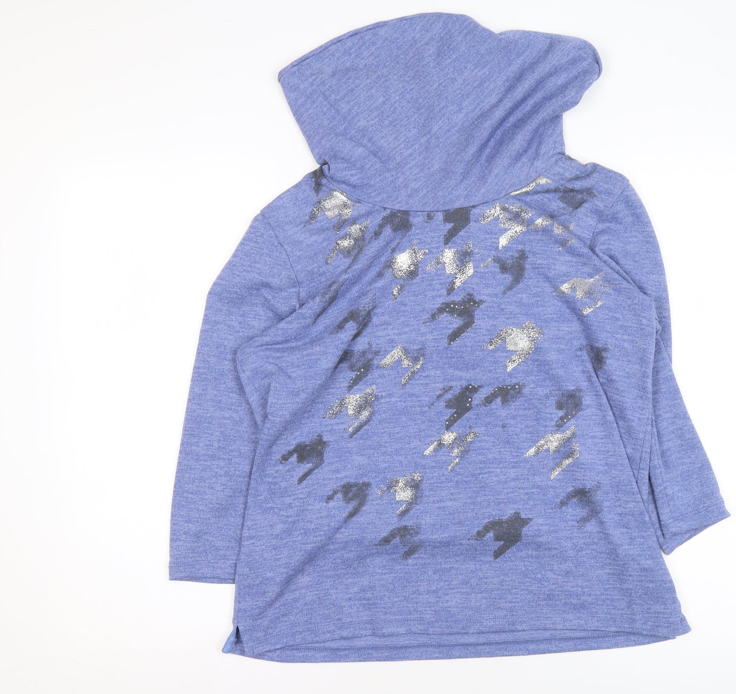 Tigi Womens Blue Glitter Print Hooded Pullover Sweatshirt Size 14/16