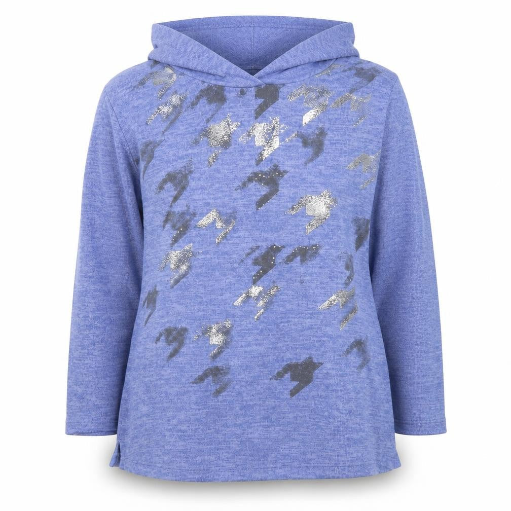 Tigi Womens Blue Glitter Print Hooded Pullover Sweatshirt Size 14/16