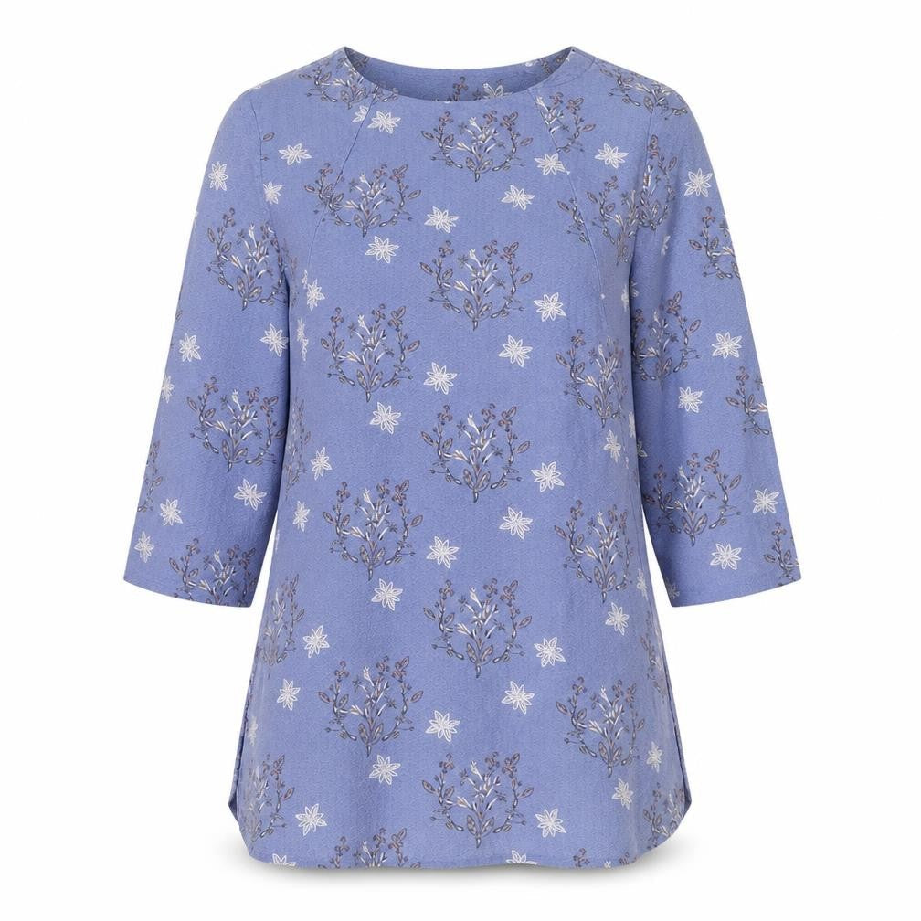 White Stuff Women Blue Floral Tunic Top UK 10 Cotton 3/4 Sleeve