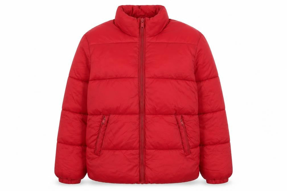 Skøvde Women's Red Puffer Jacket L Winter Quilted Zip Coat