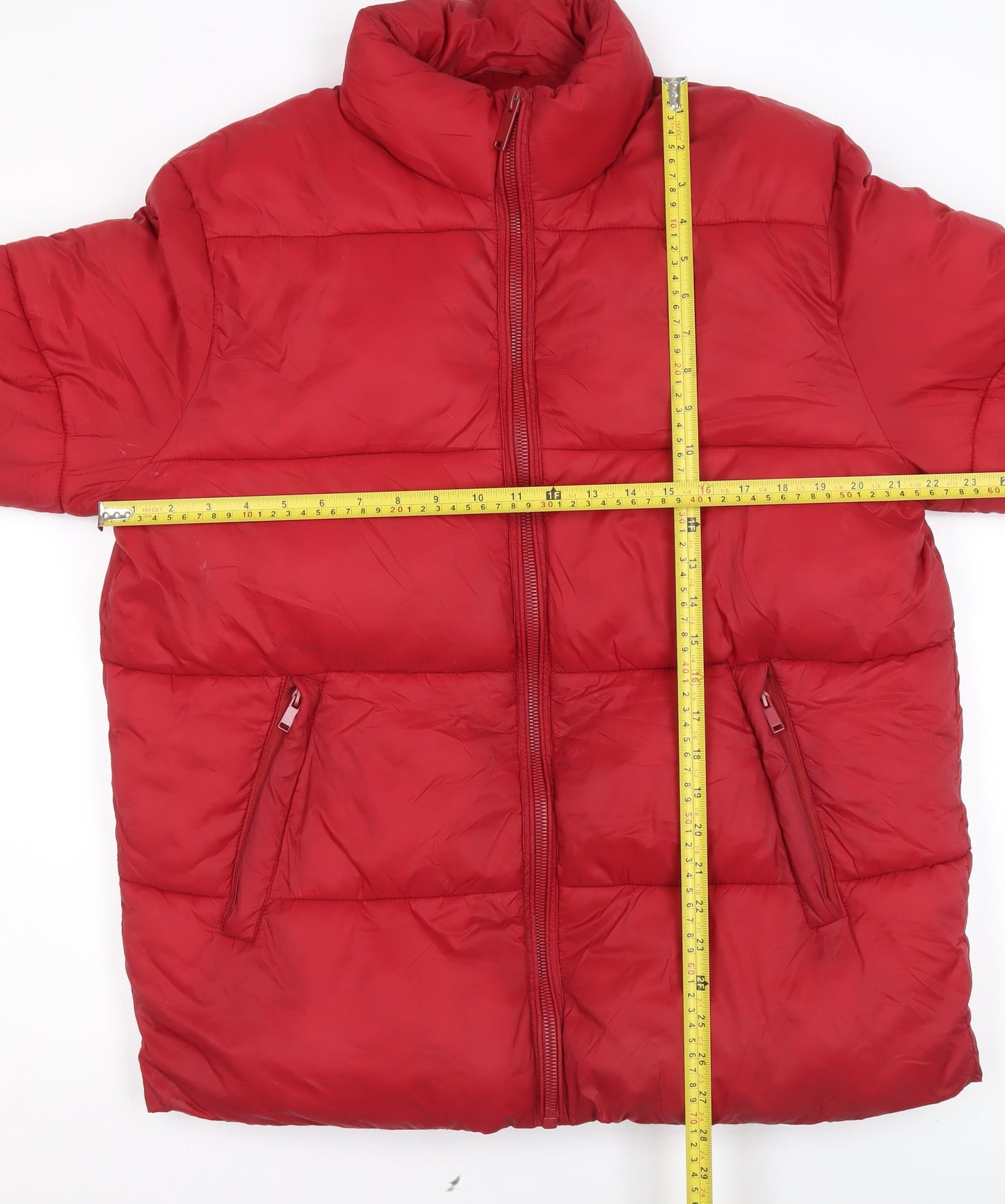 Skøvde Women's Red Puffer Jacket L Winter Quilted Zip Coat