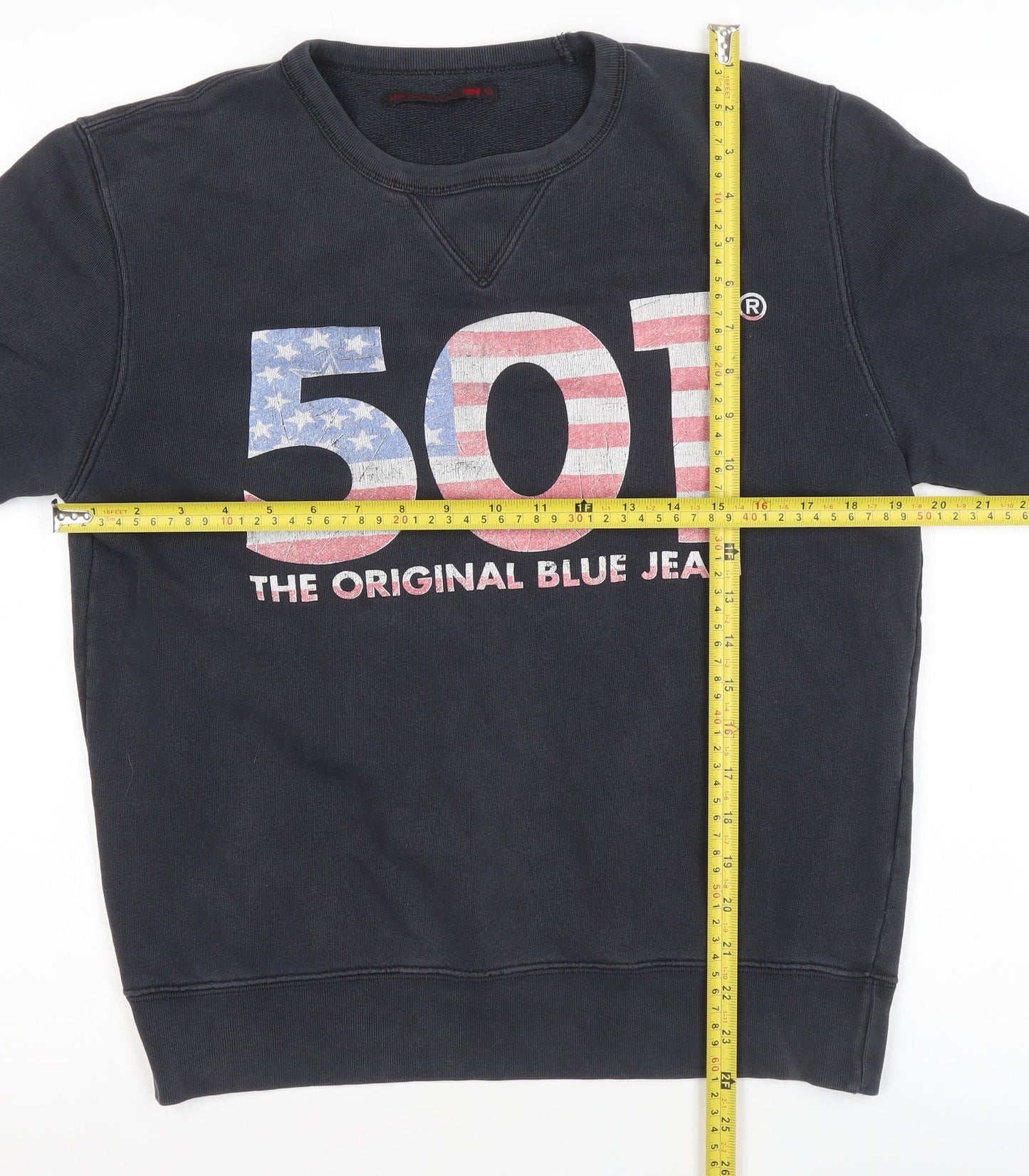 Levi Strauss Women Black Cotton 501 Crew Neck Pullover Sweatshirt M