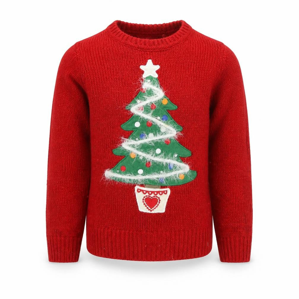 Tu Girls Red Christmas Tree Jumper 6 Years Acrylic Blend