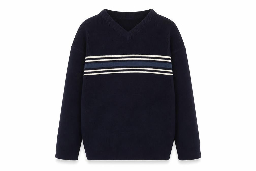 George Boys Navy Striped V-Neck Jumper 5-6 Years Acrylic Knit