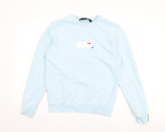 Noir Societe Men’s Light Blue Sweatshirt S Crew Neck Cotton Blend