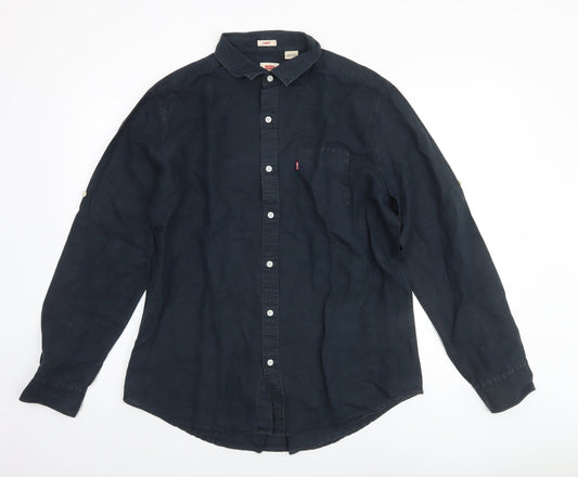 Levi's Men's Navy Linen Cotton Long Sleeve Button-Up Shirt XL