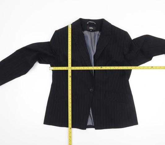 Marks and Spencer Women Black Pinstripe Suit Jacket Size 16 Classic