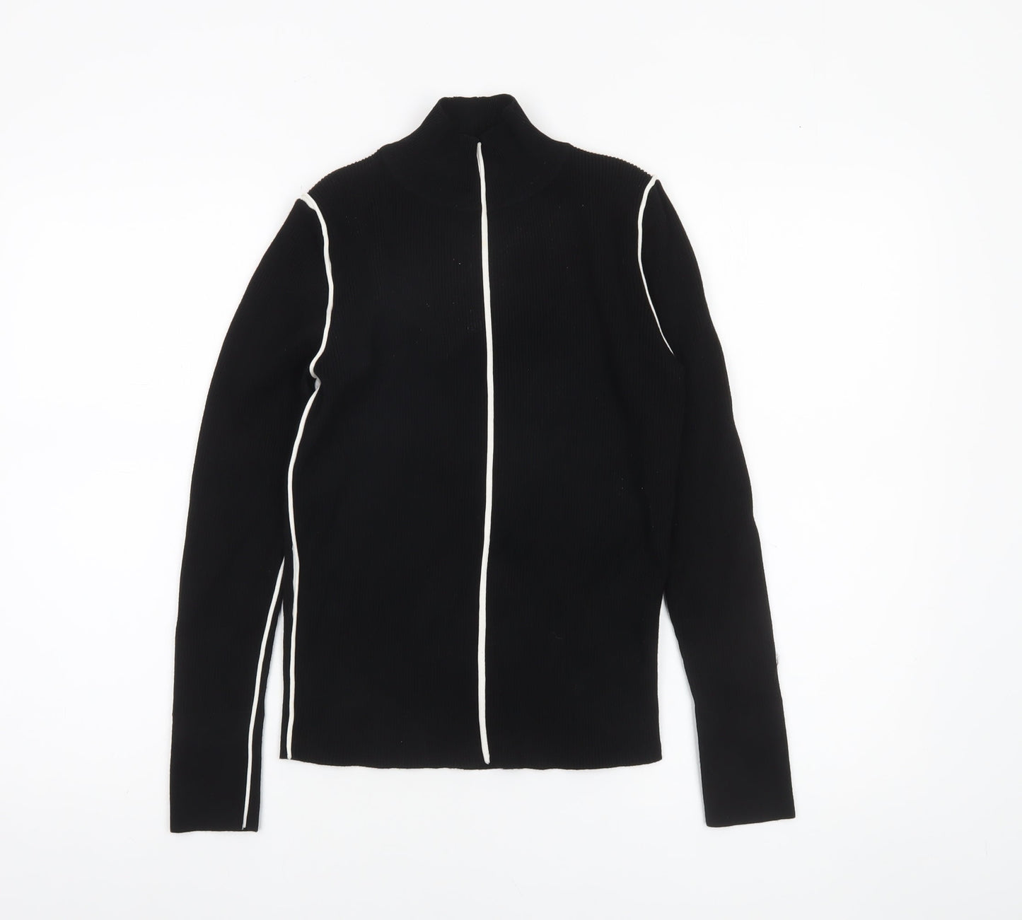 Zara Women Black High Neck Full Zip Knit Jumper Size 14