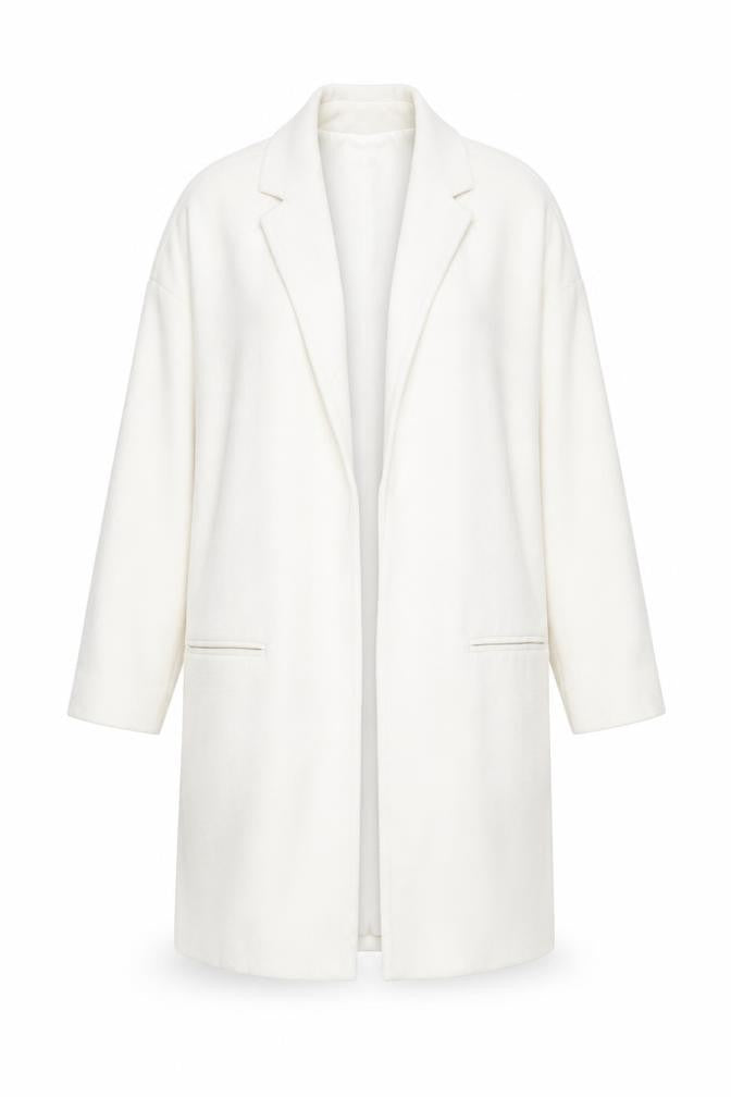 River Island Women’s White Mid-Length Open Front Coat Size 8