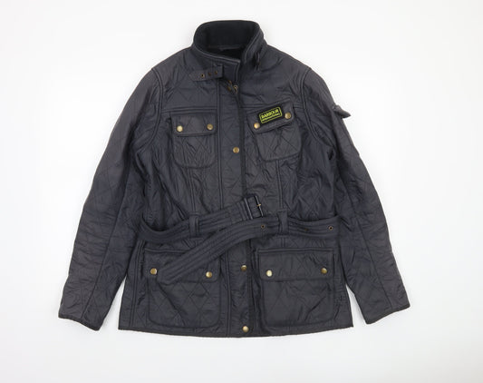 Barbour Womens Black Quilted Belted Jacket Size 14