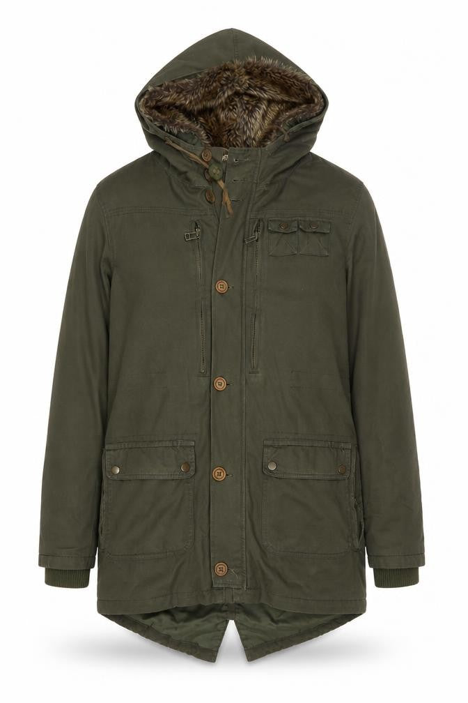 I Love 2 Love Women's Green Cotton Fur Trim Parka Coat Size M