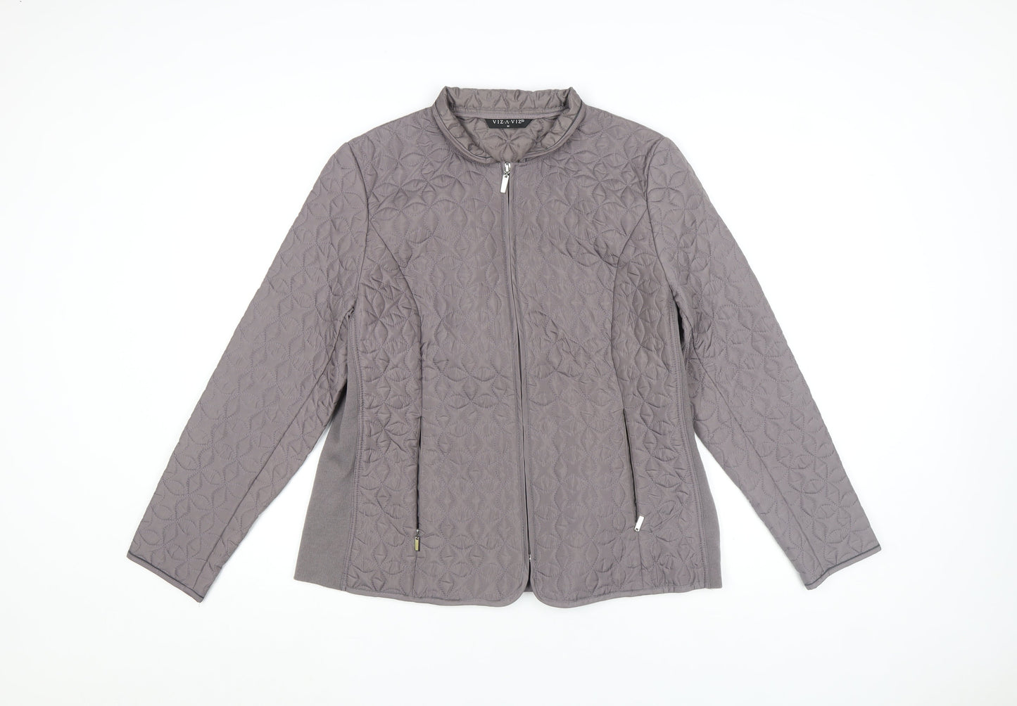 VIZ A VIZ Womens Grey Quilted Full Zip Jacket Size M