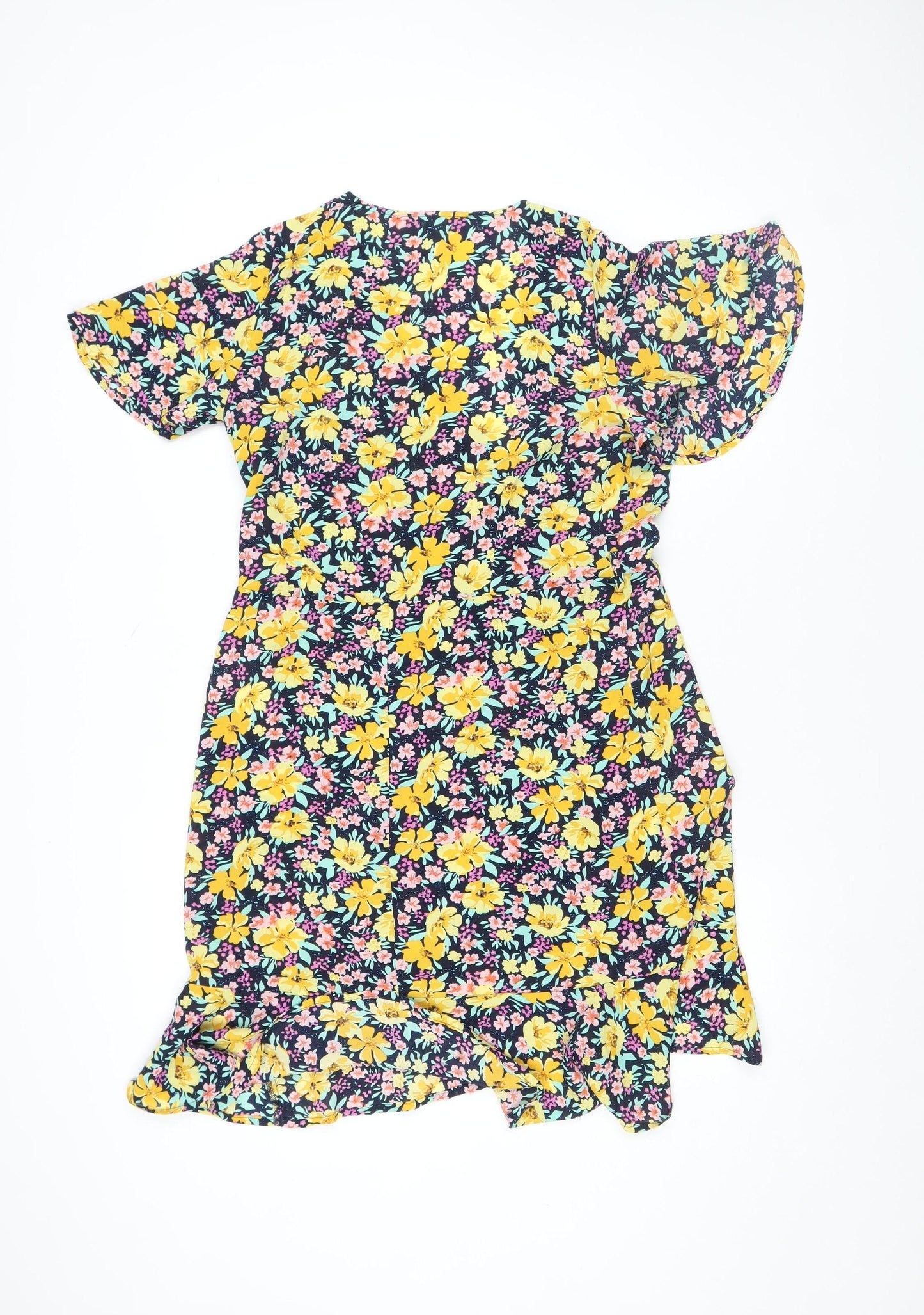JDY Womens Multicoloured Floral Wrap Dress XS Short Sleeve Spring Summer