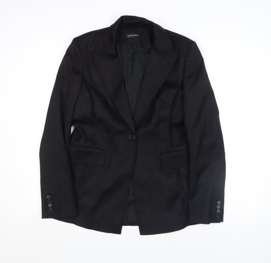 Press & Bastyan Womens Black Wool Blend Tailored Blazer Size 14