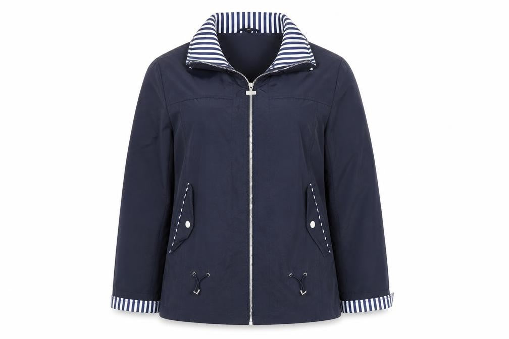 Anna Rose Womens Blue Size 14 Lightweight Nautical Zip Jacket