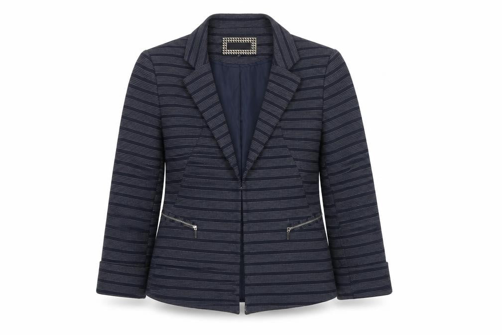 Front view of Principles by Ben de Lisi Women's Blue Striped Blazer, size 10