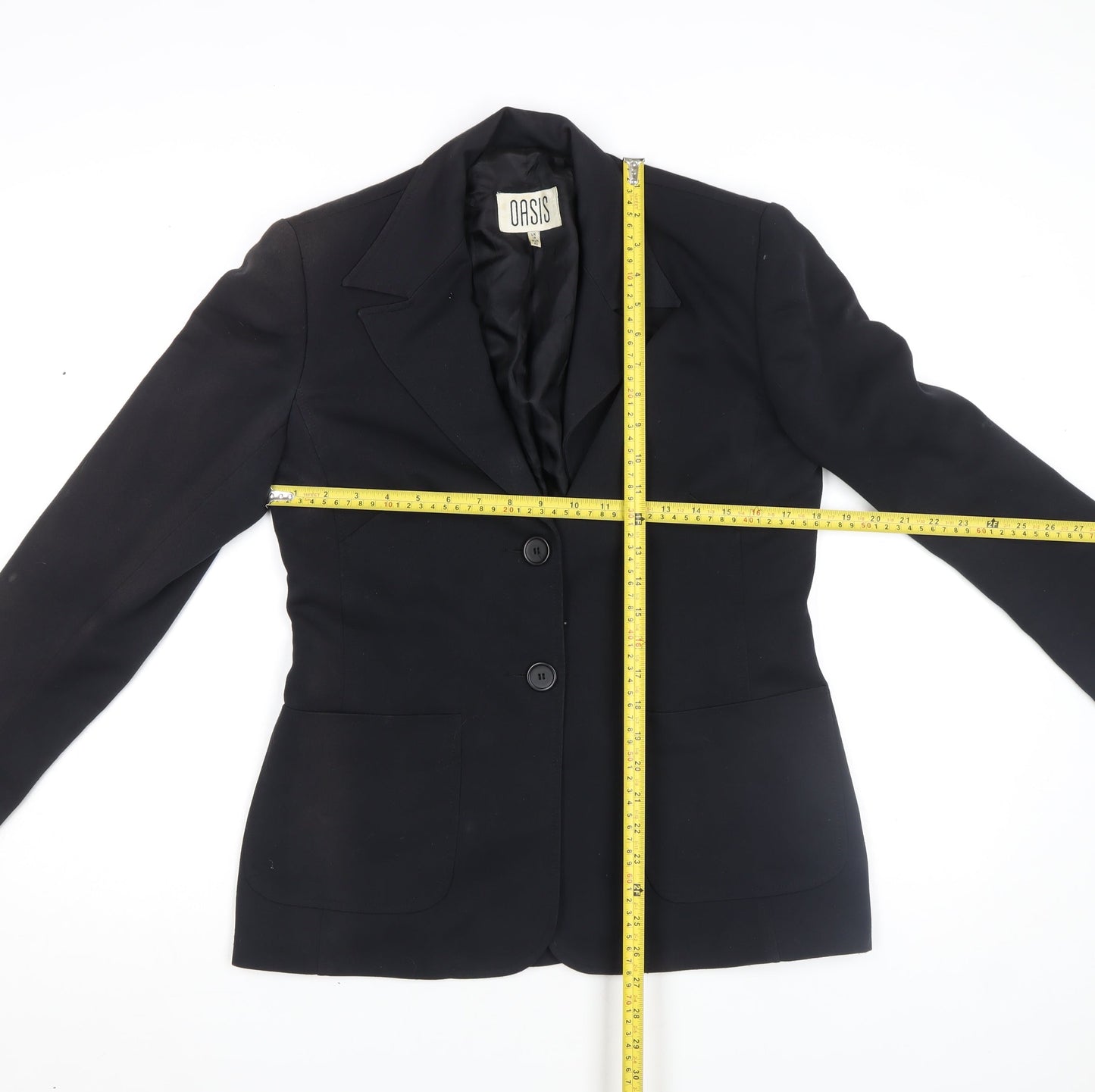 Oasis Women Black Regular Fit Two-Button Blazer Jacket Size M