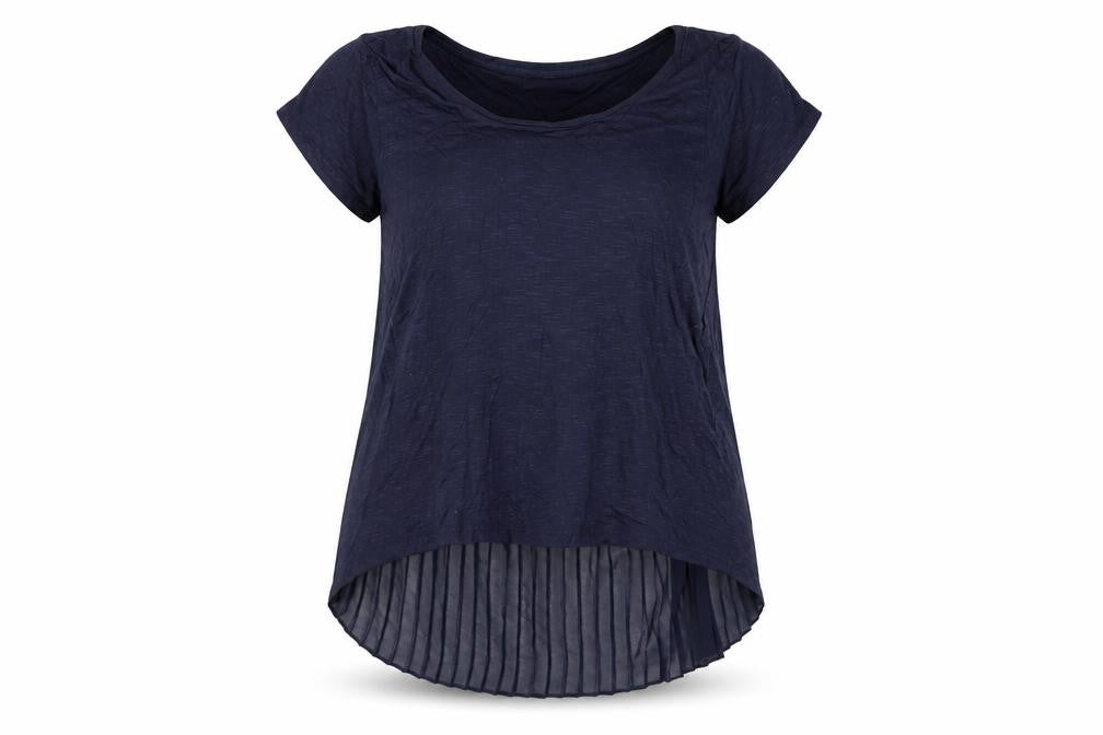 RJR John Rocha Women's Navy Blue Pleated Hem Short Sleeve Blouse Size 12