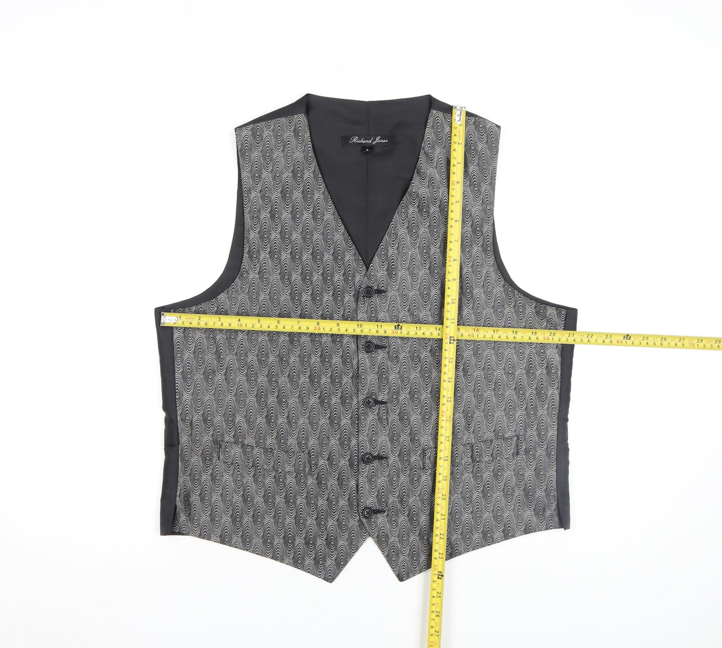Richard Jones Men's Grey Geometric Waistcoat Size L Formal V-Neck