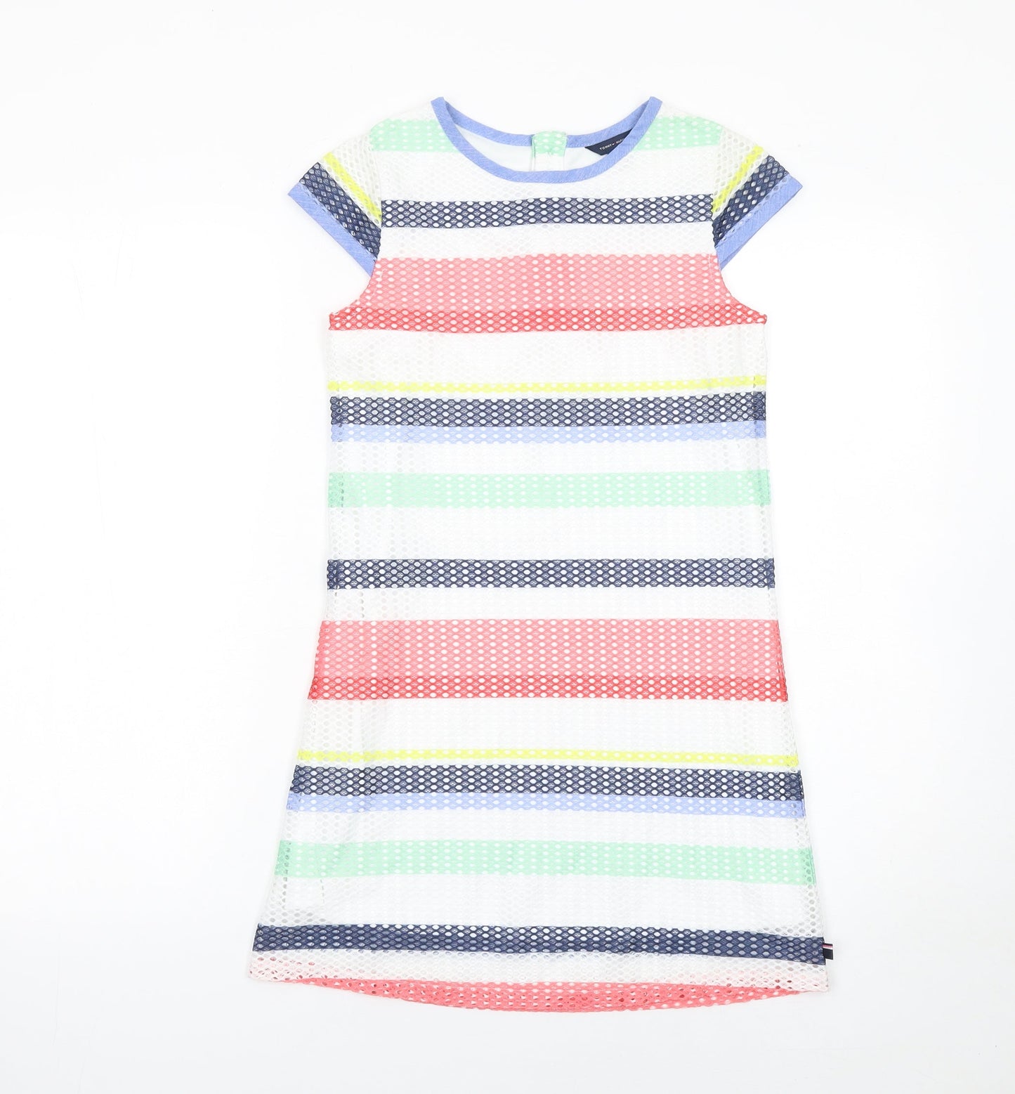 Tommy Hilfiger Girls Multicoloured Striped Polyester Shift Dress Size 8 Years