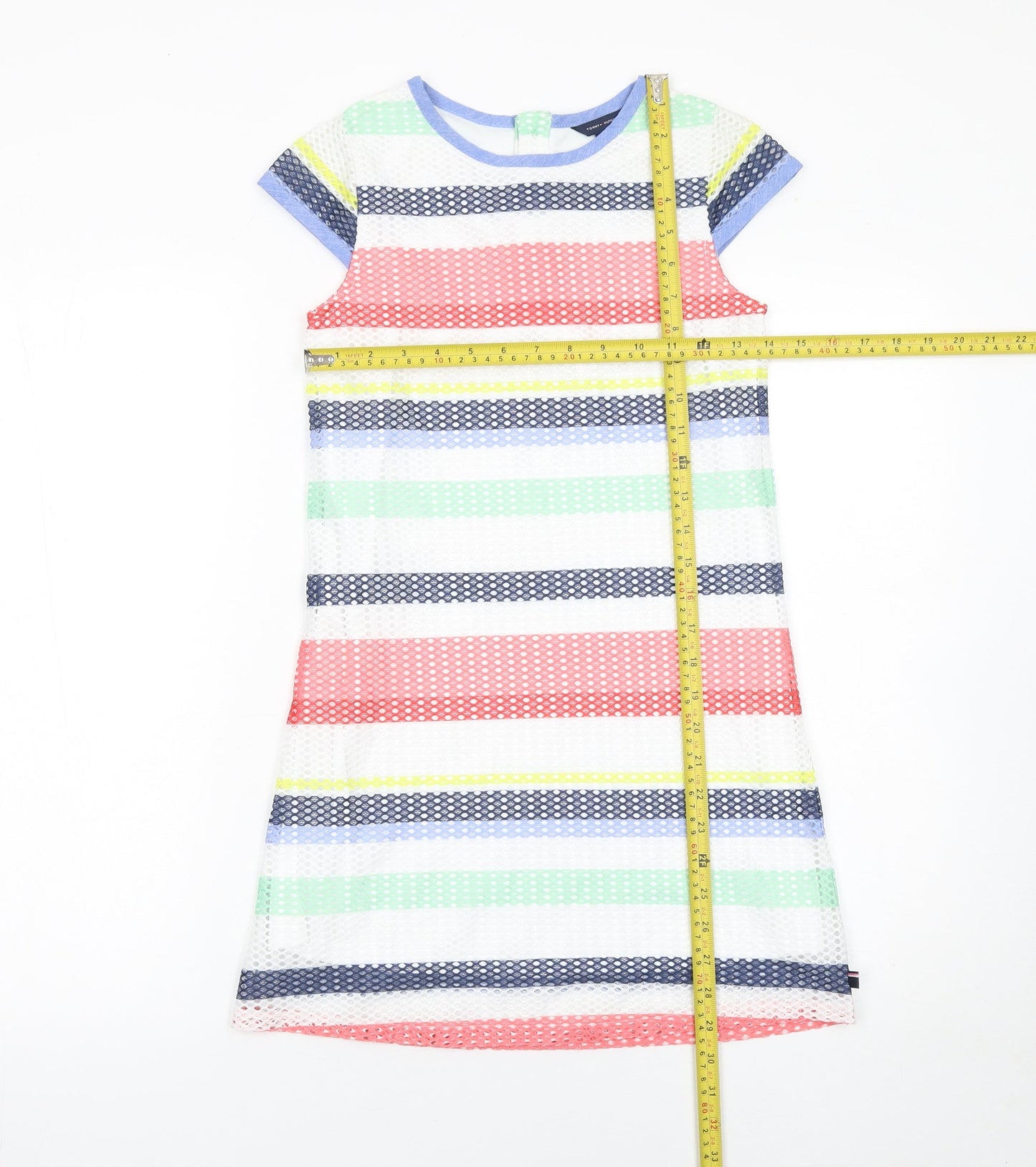Tommy Hilfiger Girls Multicoloured Striped Polyester Shift Dress Size 8 Years