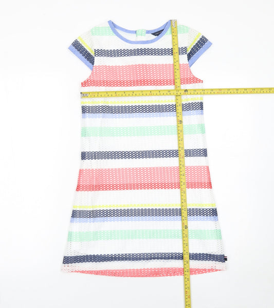 Tommy Hilfiger Girls Multicoloured Striped Polyester Shift Dress Size 8 Years