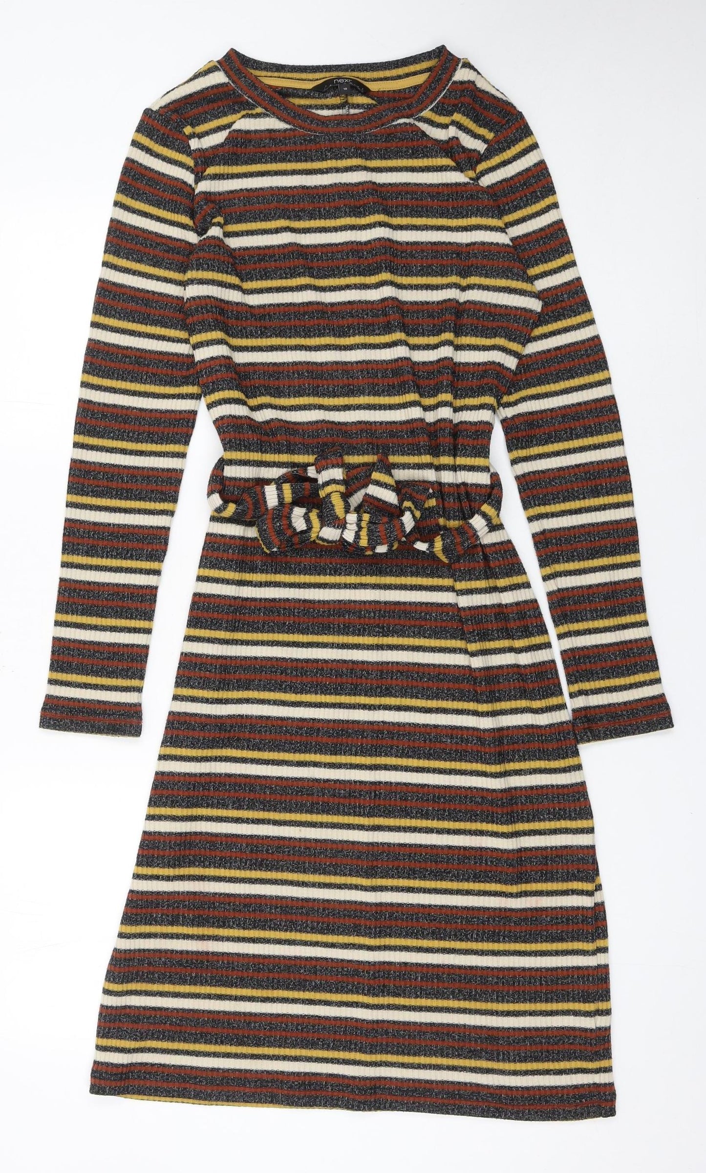 Next Womens Multicoloured Stripe Knit Belted Fit & Flare Dress Size 10