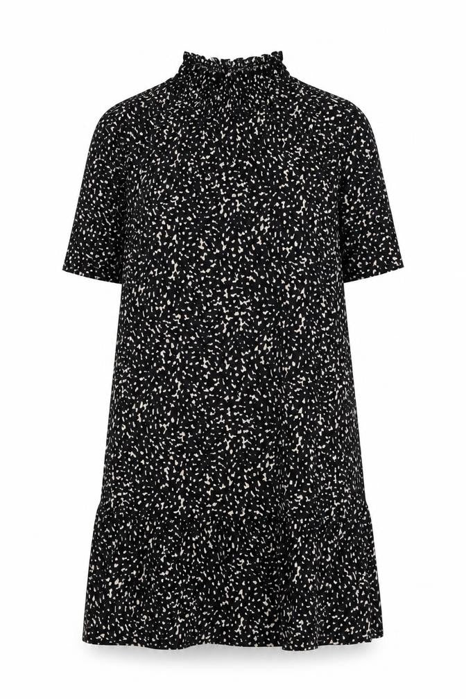 Zara Women Black Polka Dot Shift Dress L High Neck Short Sleeve