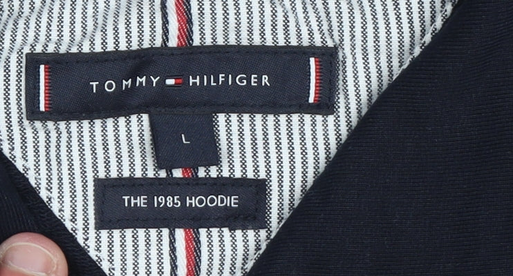 Tommy Hilfiger Men’s Blue Pullover Hoodie L Logo Classic Style