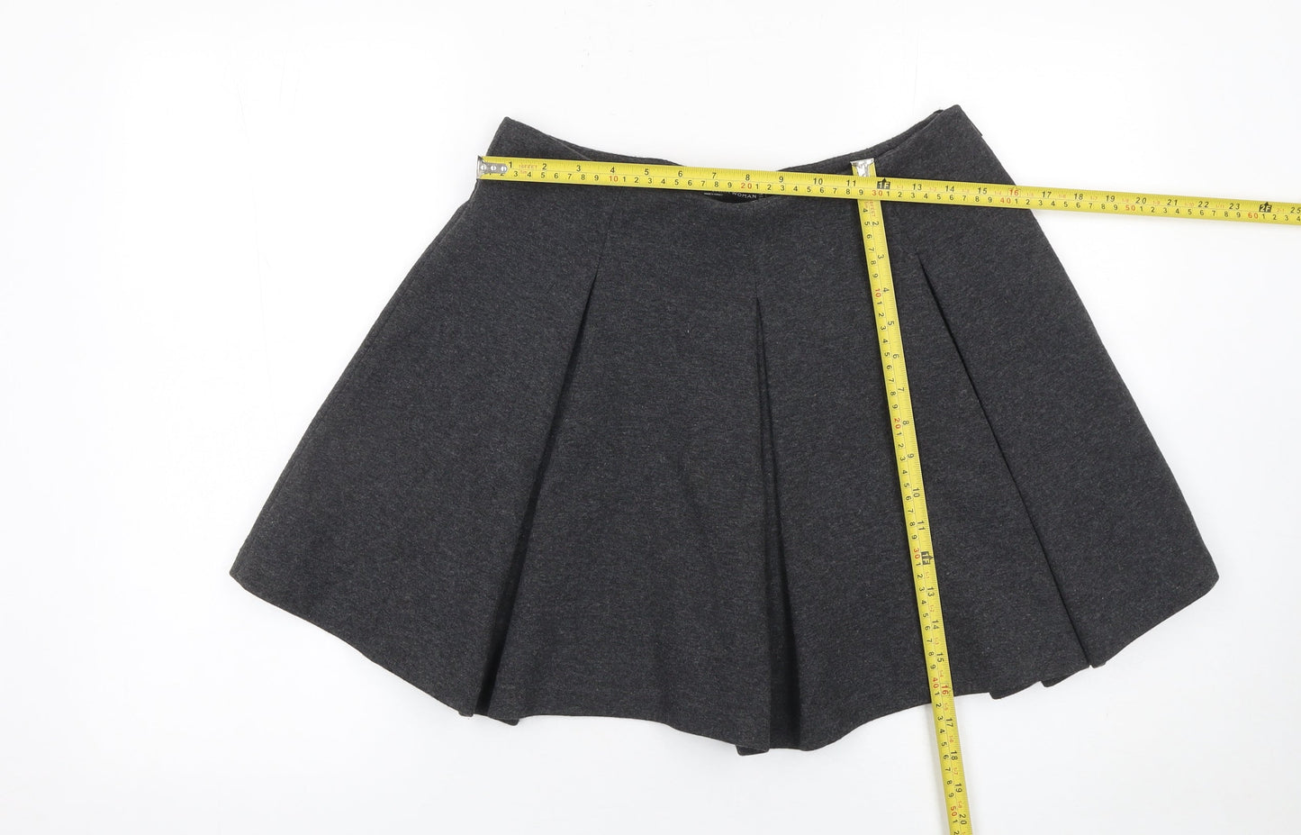Zara Women Grey Skater Skirt L Polyester Cotton Short Pleated Zip