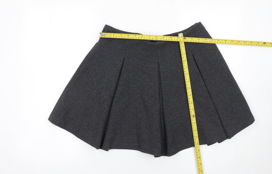Zara Women Grey Skater Skirt L Polyester Cotton Short Pleated Zip