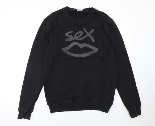 Sex Black Cotton Crew Neck Pullover Sweatshirt Women L