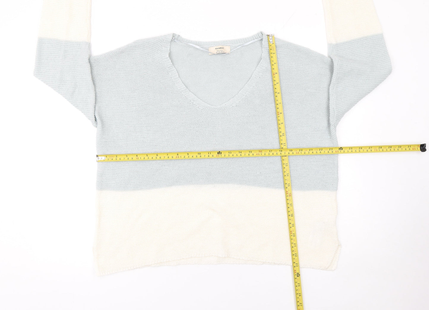 Pull&Bear Women’s Multicoloured Knit V-Neck Pullover Jumper Size L