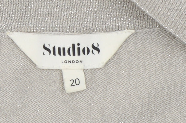Studio8 London Women’s Silver 3/4 Sleeve Open Knit Cardigan Size 20