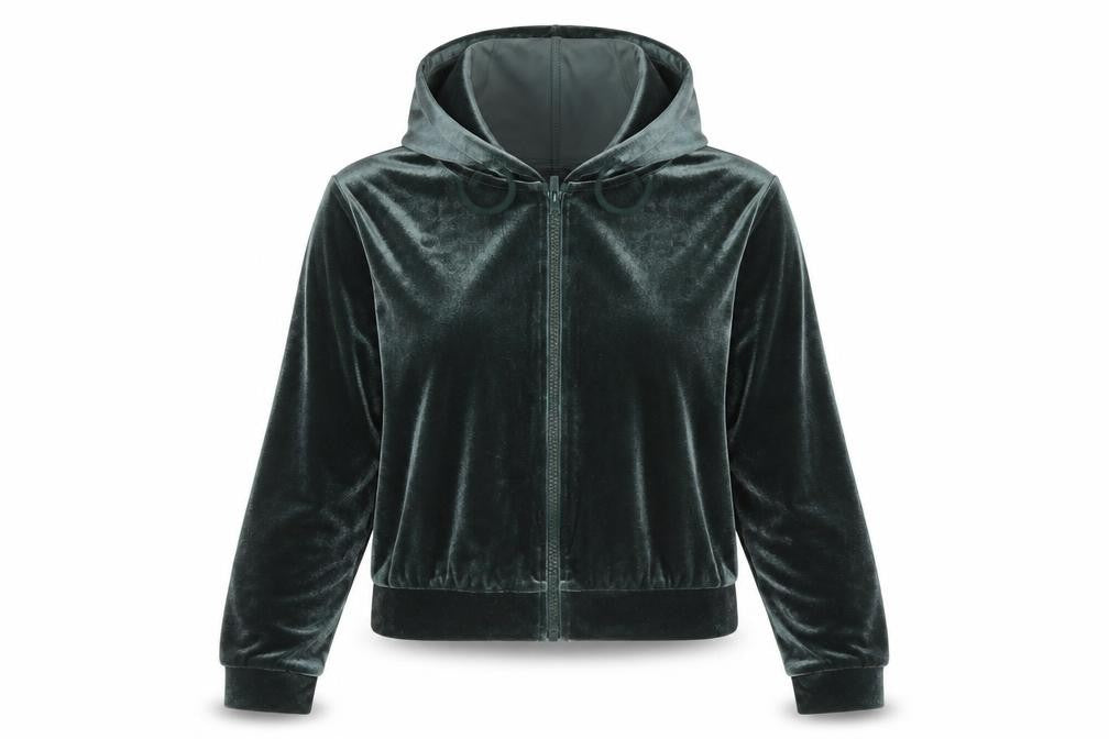 Monki Women Green Velvet Full Zip Hoodie Size 12 M