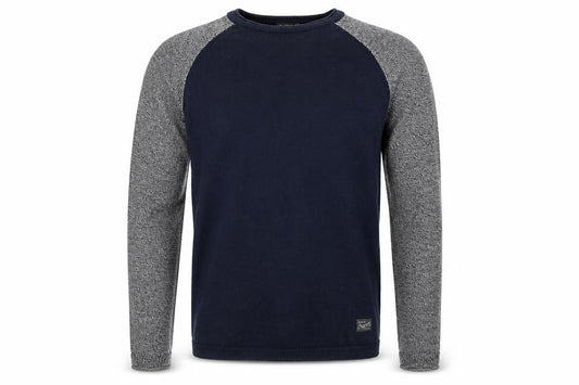 Jack & Jones Men's Blue Grey Cotton Crew Neck Pullover Jumper Medium