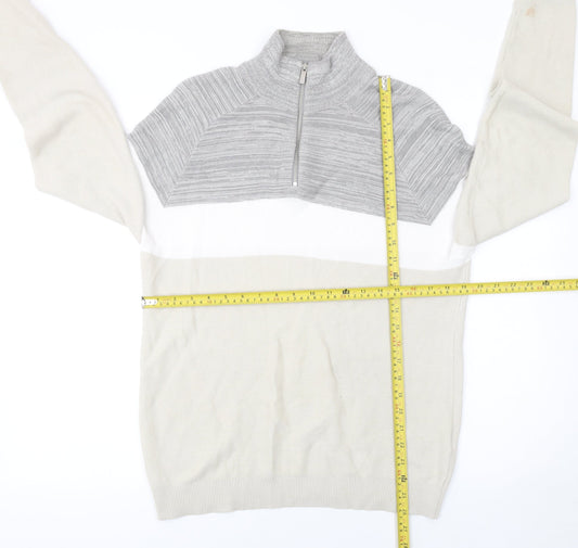 Primark Men's Beige Colour Block Cotton 1/2 Zip Jumper Small