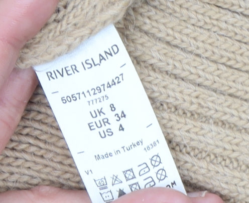 River Island Women Beige Cable-Knit Cardigan UK 8 Pom Pom Fair Isle