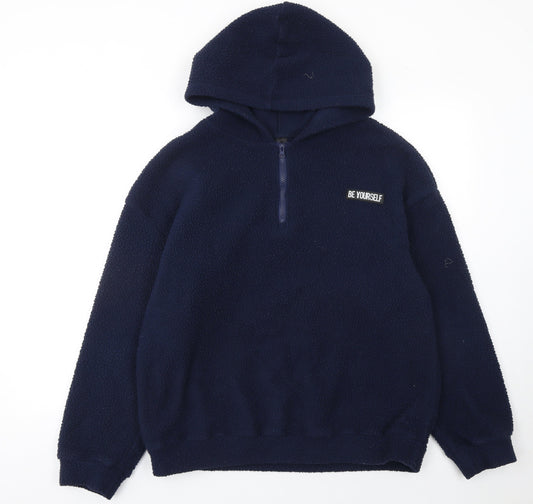 Manfinity Women's Navy Fleece 1/2 Zip Hooded Sweatshirt M