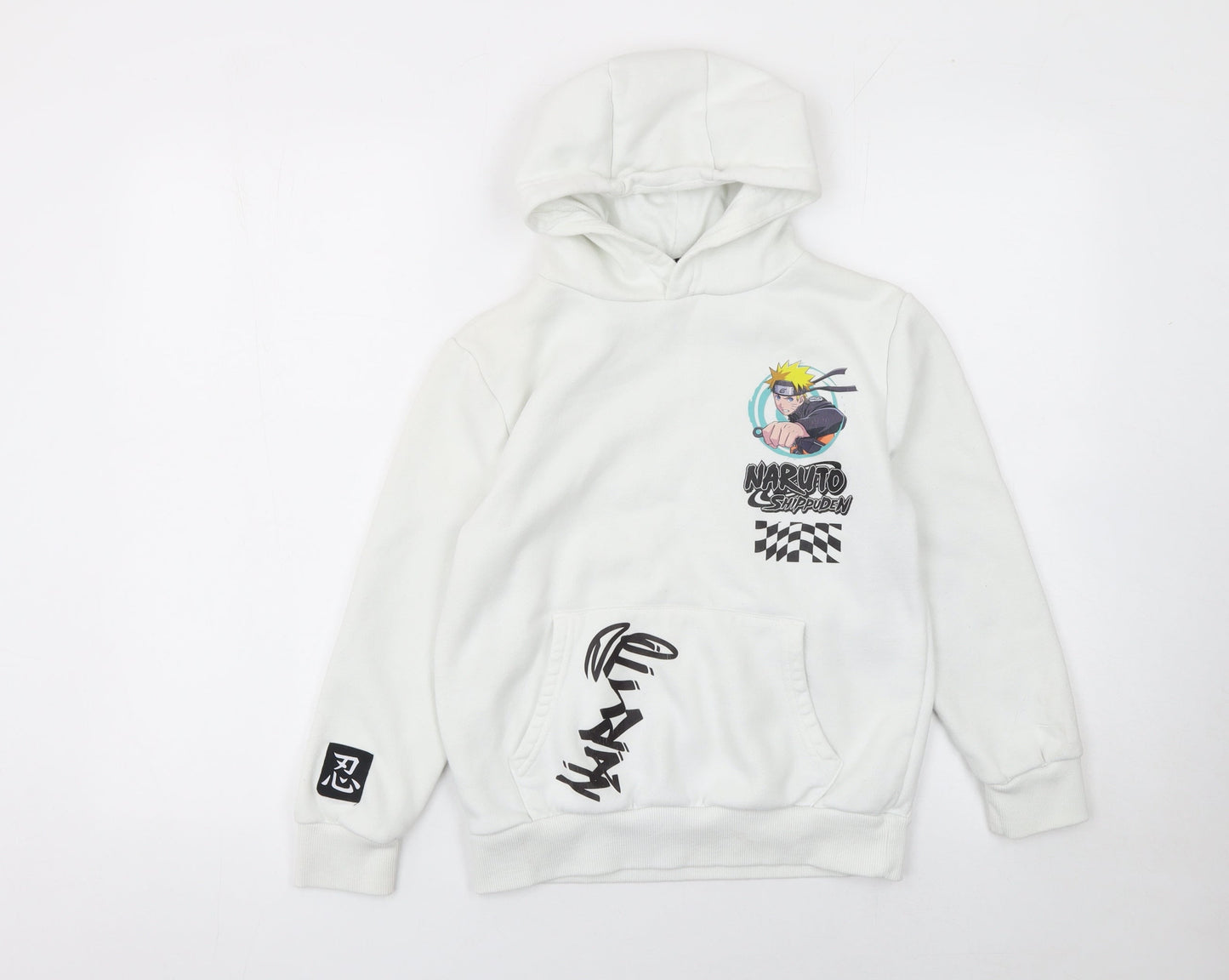 Naruto Shippuden Boys White Hoodie 9-10 Years Pullover Anime Graphic Fleece