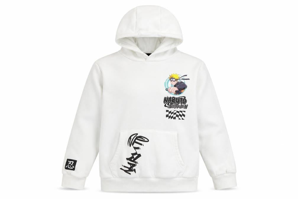 Naruto Shippuden Boys White Hoodie 9-10 Years Pullover Anime Graphic Fleece