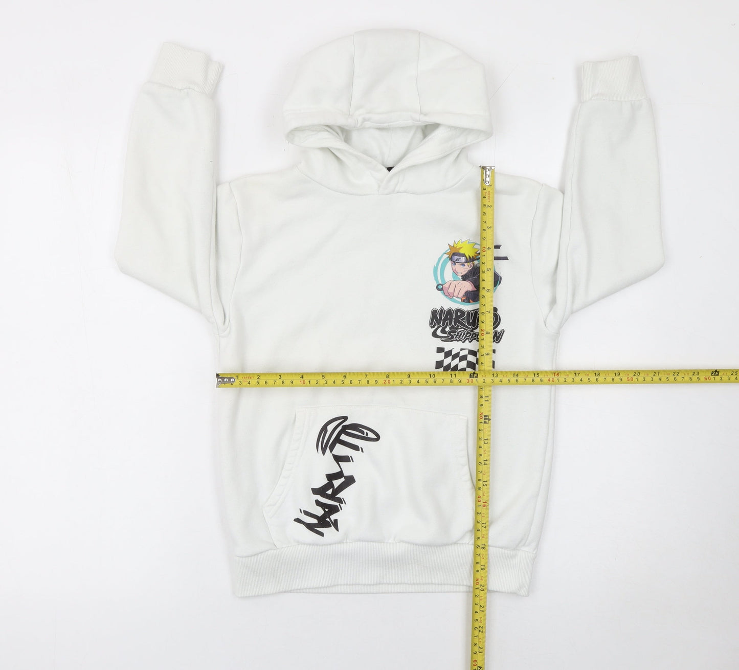 Naruto Shippuden Boys White Hoodie 9-10 Years Pullover Anime Graphic Fleece
