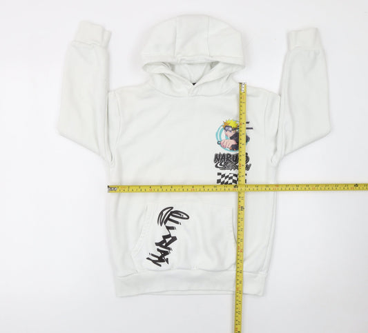 Naruto Shippuden Boys White Hoodie 9-10 Years Pullover Anime Graphic Fleece