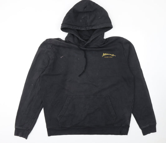 AllSaints Men's Black Pullover Hoodie Large Logo Cotton